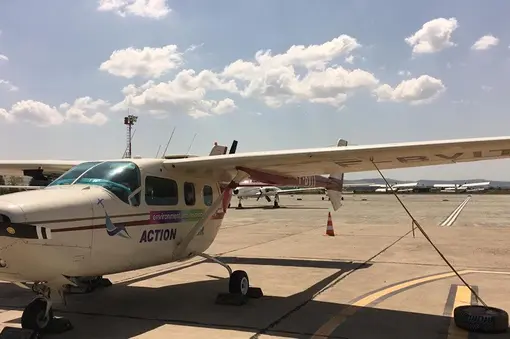 One of the Cessna Skymaster ”Push-Pull” aircrafts of the French company Action Air Environment