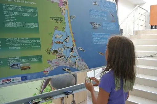 During the free time - magnets are lined up on the Pomorie Lake information board.