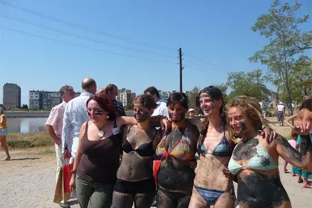 The ladies also tried the medicinal mud